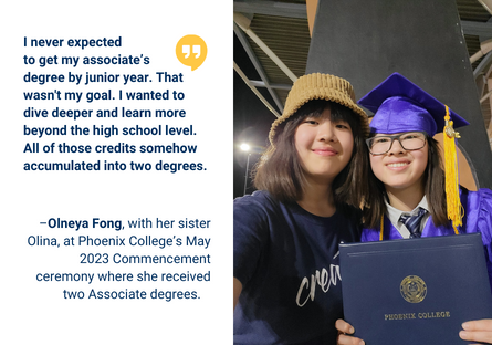 Olneya Fong at the May 2023 Phoenix College Commencement where she was awarded two Associate degrees.  