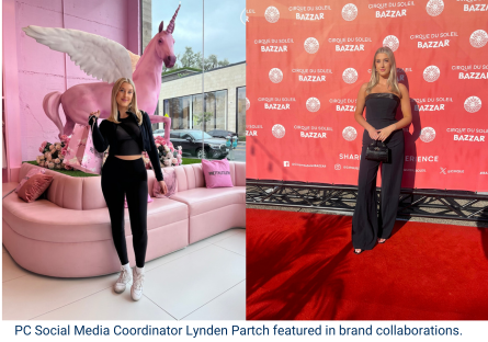 PC Social Media Manager Lynden Partch in brand collaborations with Pretty Little Things and Cirque de Soleil on her personal platform