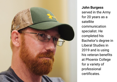 John Burgess served in the Army for 20 years. Now, he's pursuing professional certificates programs at Phoenix College. 