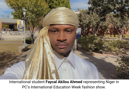 Phoenix International Student Faycal Akilou Ahmed represented Niger in Phoenix College's International Education Week Fashion Show